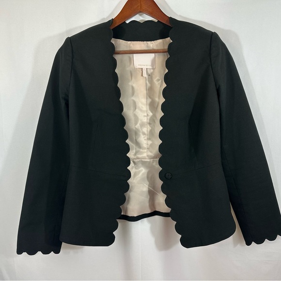 Rebecca Taylor Size 6 Black Textured Crop Open Front Blazer Size 6 - Picture 5 of 10